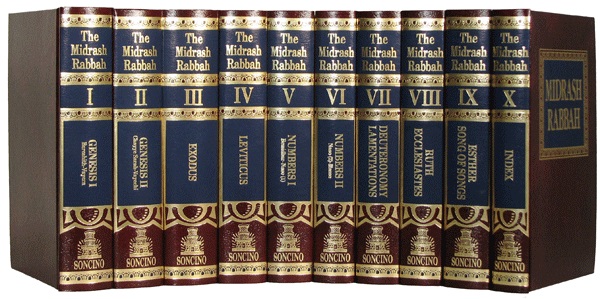 上图:《米大示 Midrash》的十卷Rabbah部分,而《米大示》全书有29卷。《塔木德 Talmud?》全书63卷,包括三大部分:口传律法《密西拿 Mishnah》、口传律法注释《革马拉 Gemara》和圣经注释《米大示 Midrash》。「米大示」的意思是解释、阐释,是犹太拉比对圣经的注释,雏形出现于主后2世纪,并于主后6至10世纪成书。全书按希伯来圣经《塔纳赫》的顺序编排,称呼是在每书卷加上「米大示」,比如:《出埃及记》的注释被称为《出埃及记米大示》。《米大示》的内容分为两部分:《哈拉哈 Halachah》和《哈加达 Haggadah》。《哈拉哈》的意思是规则,是犹太教口传法规的文献,阐释经文的律法、教义、礼仪与行为规范,说明其生活应用。《哈加达》的意思是宣讲,是阐述经文的寓意、历史传奇和含义等,并对逾越节的仪式和祷告进行指导。
